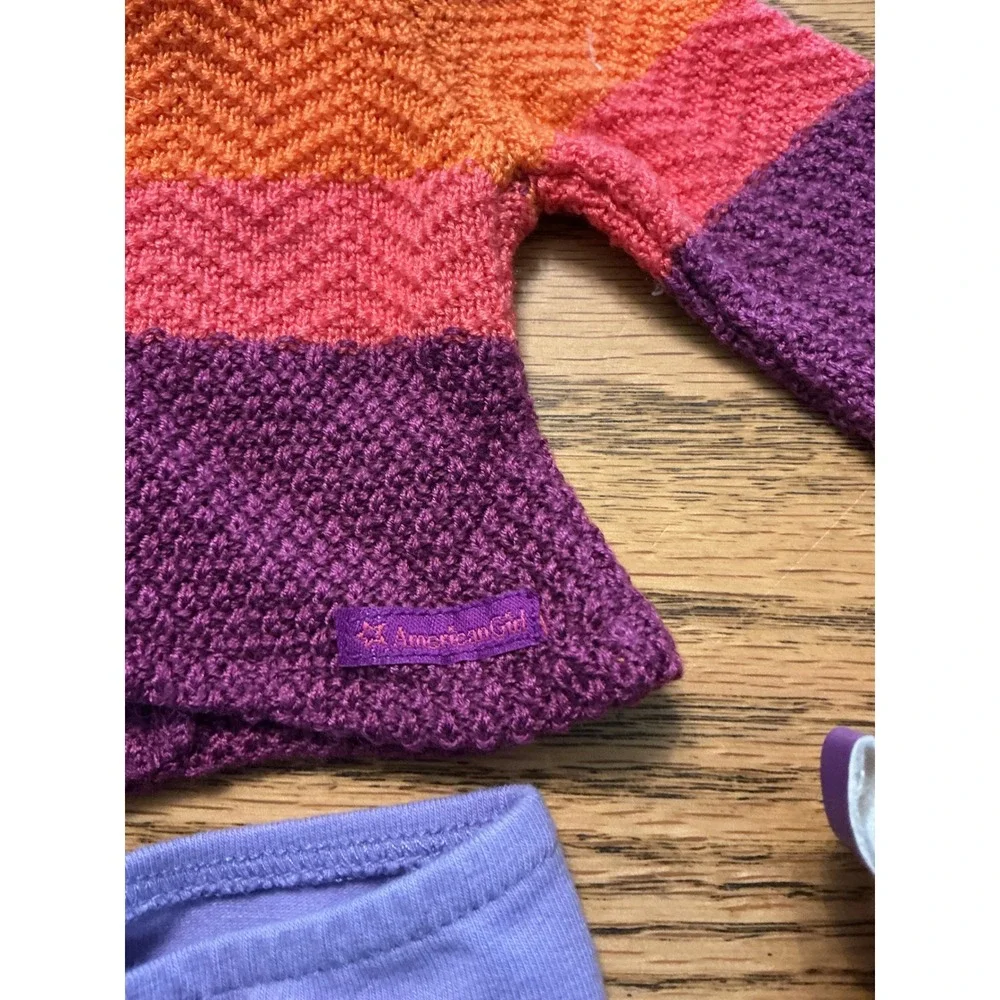 American Girl Doll Winter Outfit Chevron Sweater Purple Leggings Fair Isle Boots